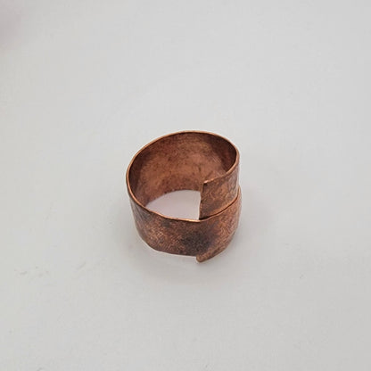 Handmade Hammered Copper Ring, Size 8.5 Wide Band Wrap Ring, Rustic Textured Copper Jewelry, 7th Anniversary Gift