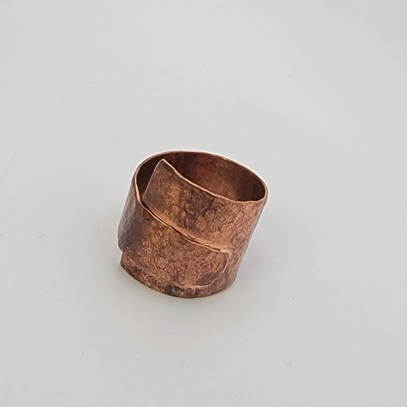 Handmade Hammered Copper Ring, Size 8.5 Wide Band Wrap Ring, Rustic Textured Copper Jewelry, 7th Anniversary Gift