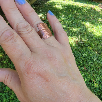 Handmade Hammered Copper Ring, Size 8.5 Wide Band Wrap Ring, Rustic Textured Copper Jewelry, 7th Anniversary Gift