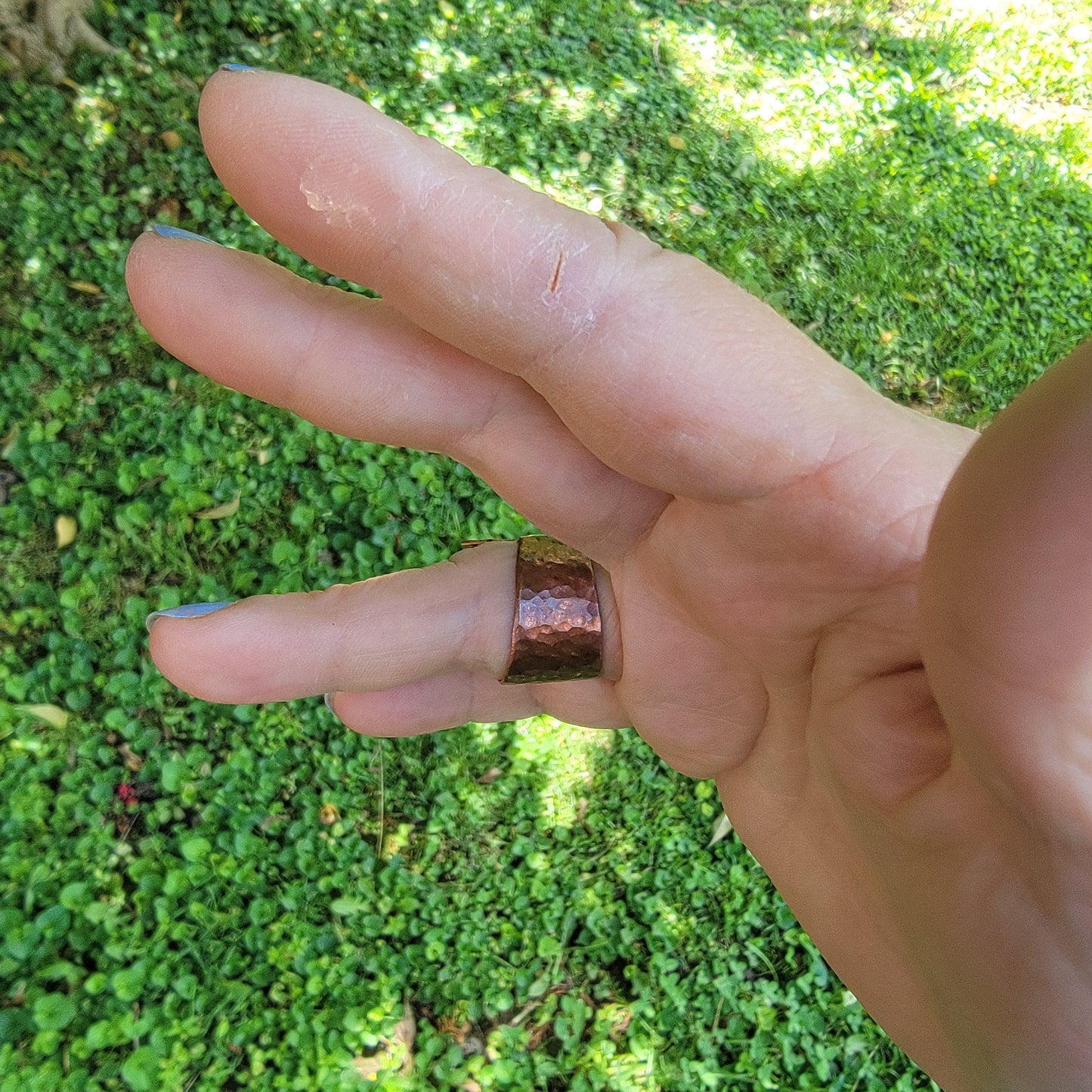 Handmade Hammered Copper Ring, Size 8.5 Wide Band Wrap Ring, Rustic Textured Copper Jewelry, 7th Anniversary Gift