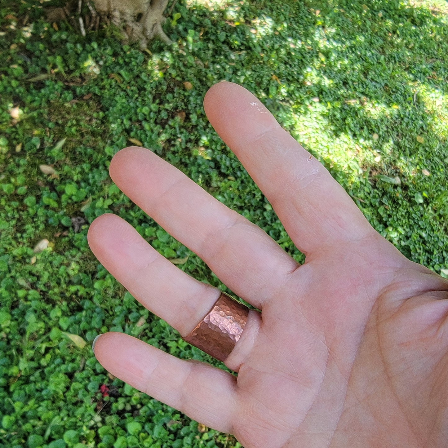 Handmade Hammered Copper Ring, Size 8.5 Wide Band Wrap Ring, Rustic Textured Copper Jewelry, 7th Anniversary Gift