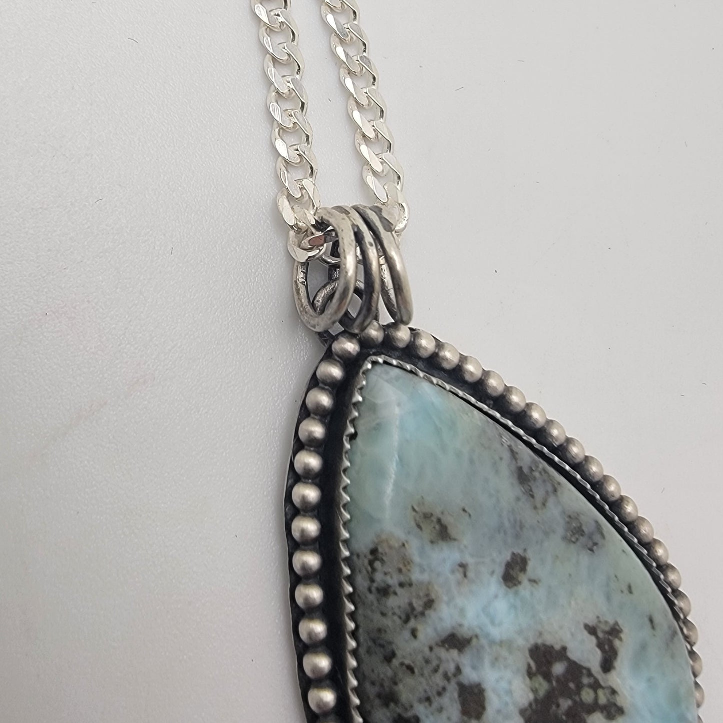 Large Larimar Teardrop Pendant Necklace in Sterling Silver