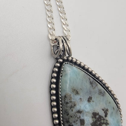 Large Larimar Teardrop Pendant Necklace in Sterling Silver