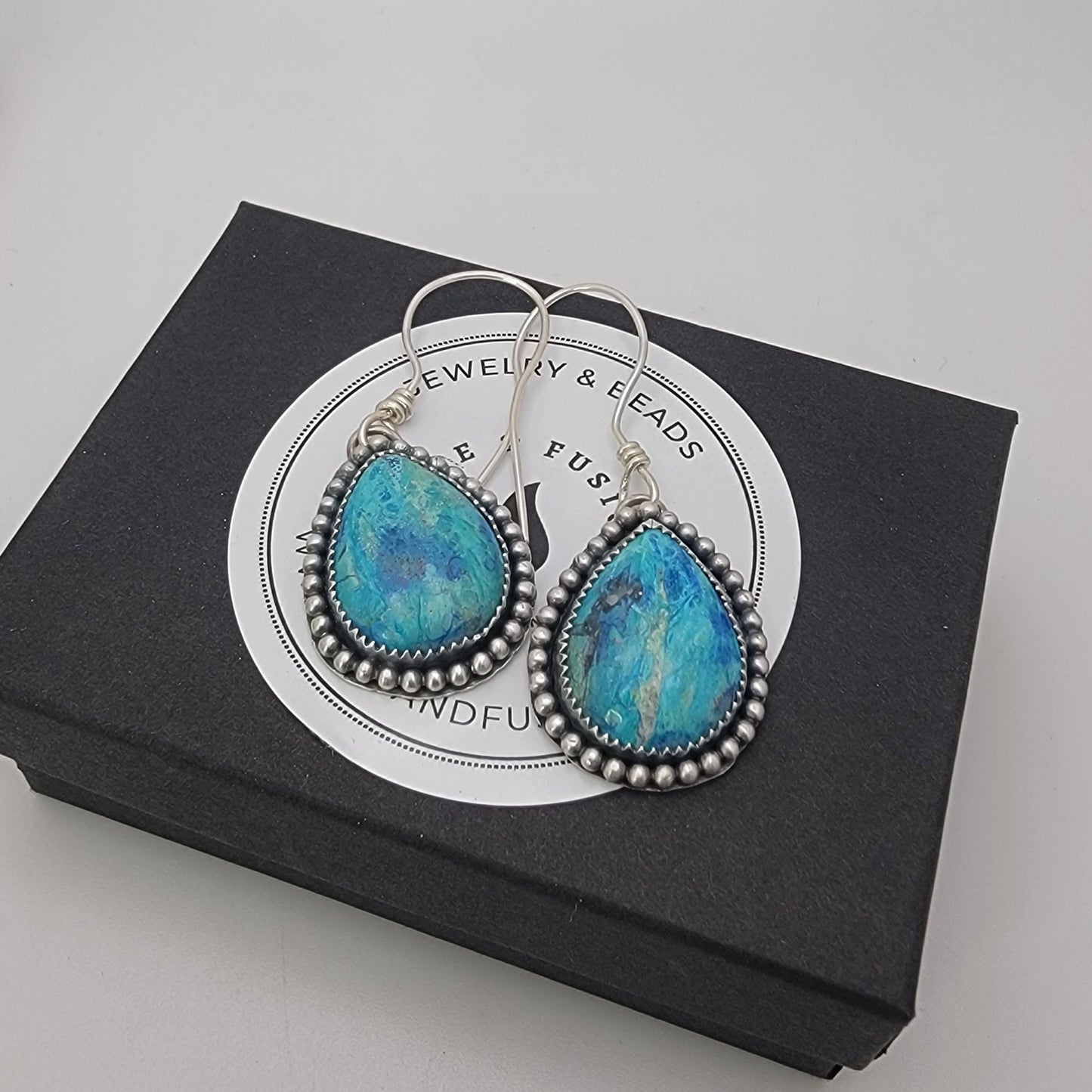 Handcrafted Blue Amazonite and Sterling Silver Drop Earrings on Ear Wires