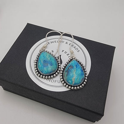 Handcrafted Blue Amazonite and Sterling Silver Drop Earrings on Ear Wires