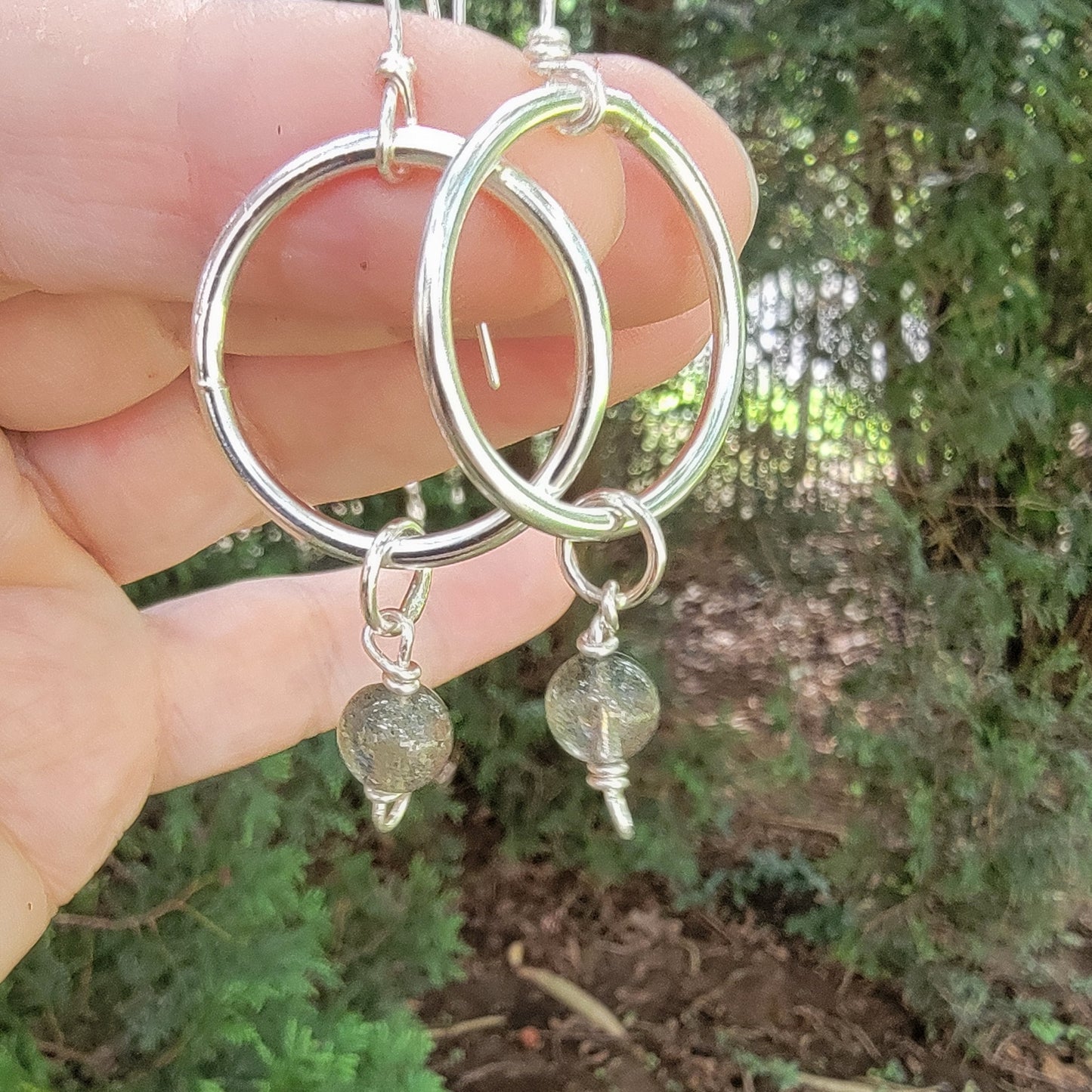 Moonstone Sterling Silver Circle Dangle Earrings