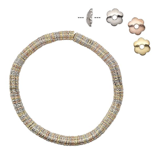 Bead cap, gold- / silver- / copper-plated steel, 5x1.5mm flower, fits 6-8mm bead. Sold per 6-1/2 inch strand, approximately 300 bead caps.