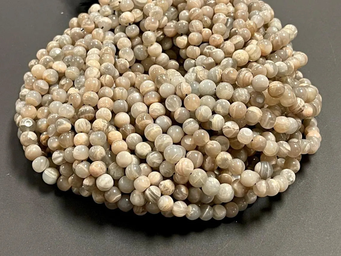 Rare Grey Striped Moonstone Gemstone Round Shape Handmade Beads Size 6-7mm Full Strand for Healing Energy Yoga Chakra For Jewelry Making