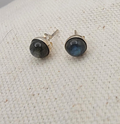 6mm Gemstone Cabochon Stud Earrings – 925 Sterling Silver