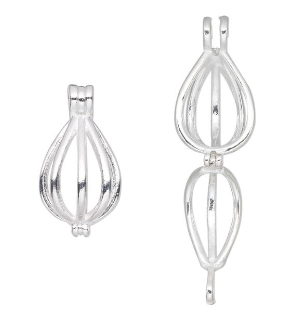 Drop, silver-finished brass, 15x10.5mm teardrop bead cage