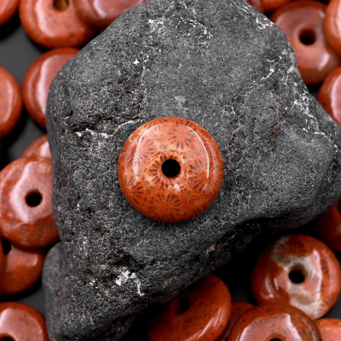 Fossil Coral 14-15mm Donut Gemstone Beads