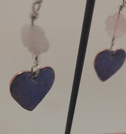 Hand-Enameled Copper Heart Earrings - Purple Floral Hearts, Argentium Silver Earwires, Artisan Enamel Jewelry (Copy)