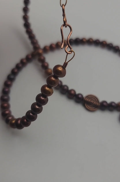 Rust Pearl Necklace with Feldspar Heart & Copper Accents 20.75 Inch
