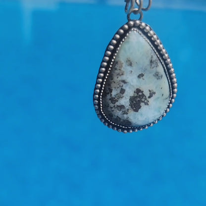 Large Larimar Teardrop Pendant Necklace in Sterling Silver