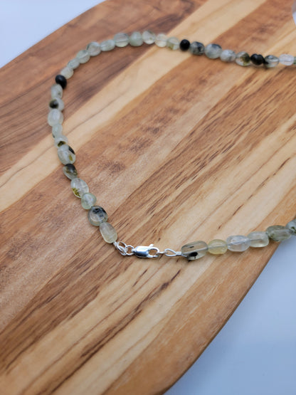 Prehnite Long Layering Necklace 21.5 Inches Length Sterling Silver Lobster Clasp
